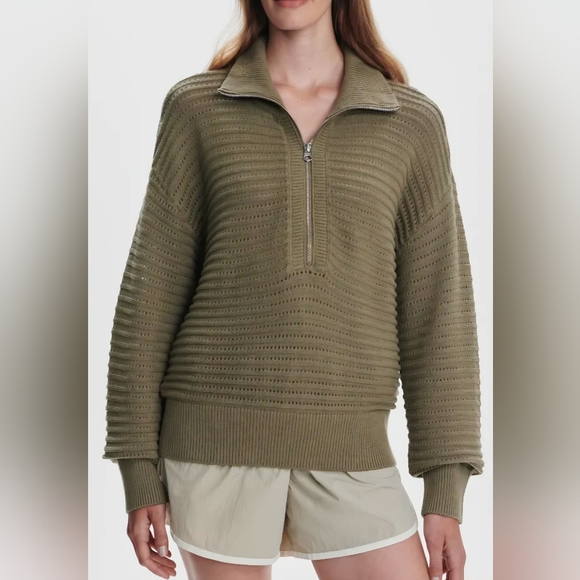 Varley Sweaters - Varley Tara Pointelle Half Zip Sweater Dusty Green